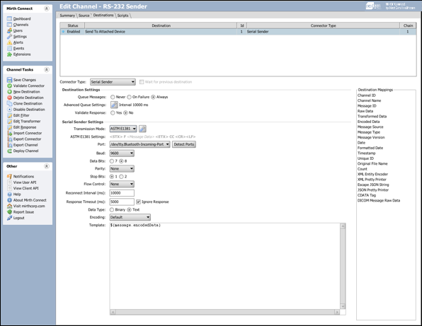 Image of the serial connector configuration settings.