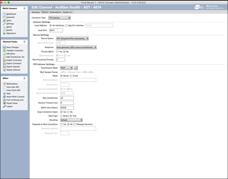 Image of the Source tab where the source connector is configured.