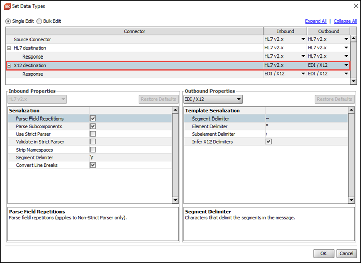 Image of the Set Data Types window.