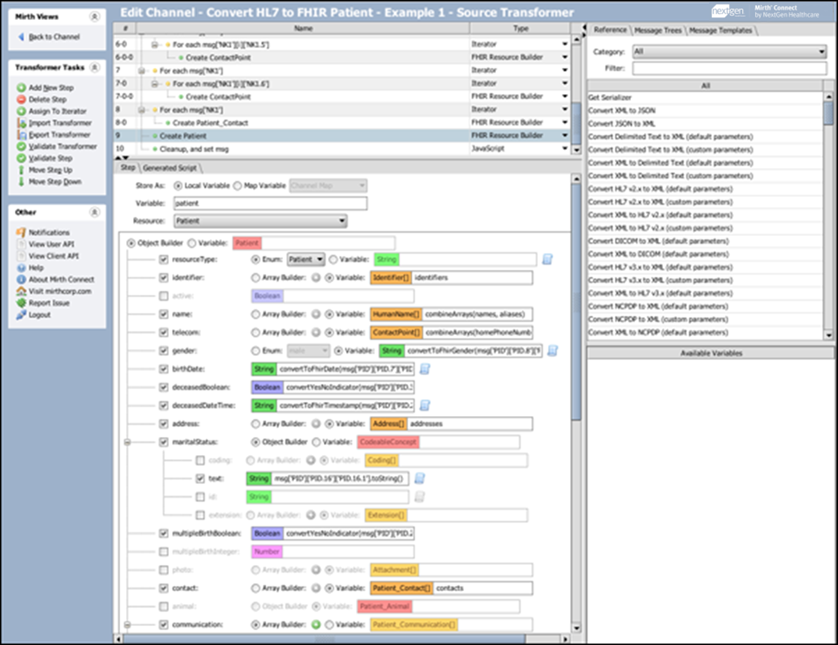 Image of the window to configure HL7 to FHIR conversion.