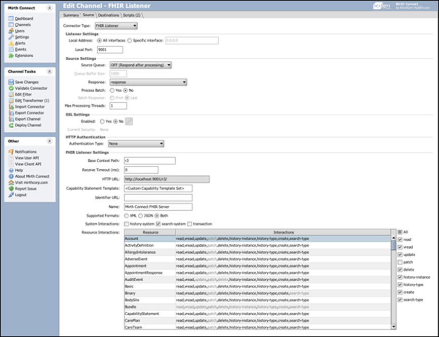 Image of the FHIR Listener configuration window.