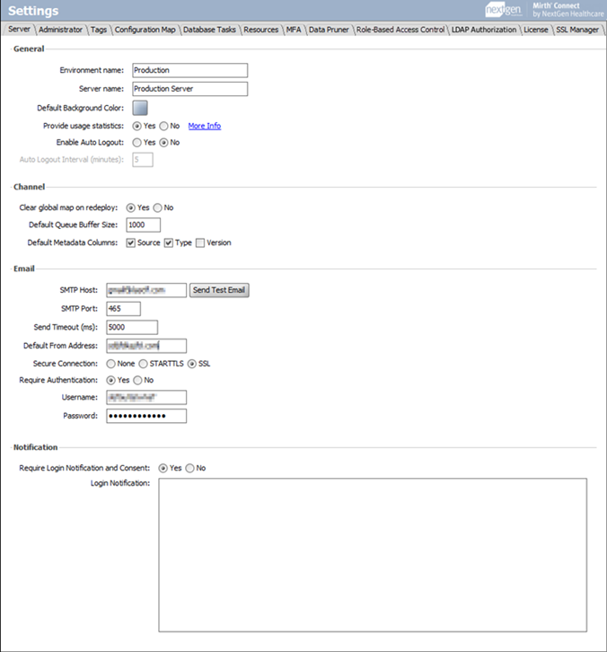 Image of the Server Settings tab.