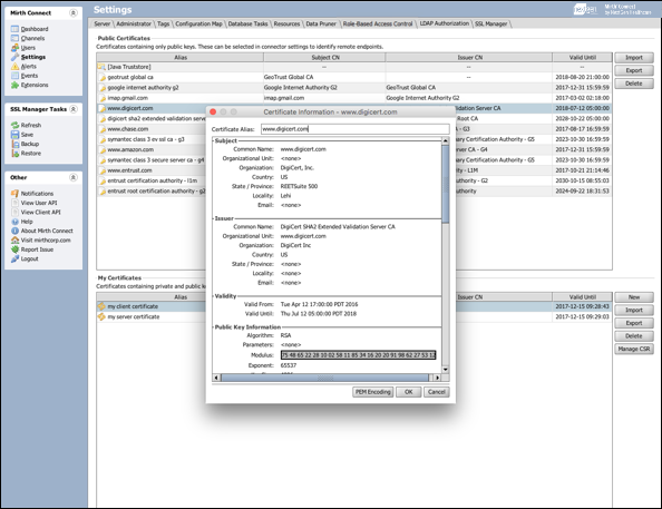 Image of the SSL Manager extension configuration settings.