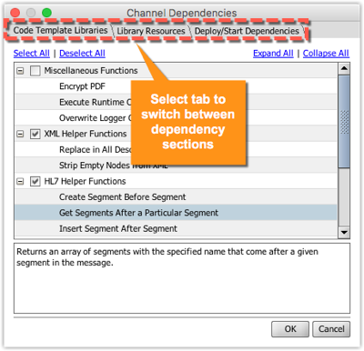 Image of the Channel Dependencies window.