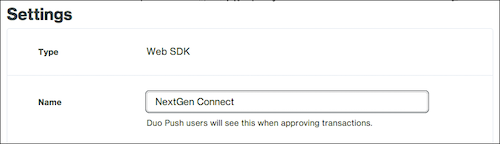 Settings section with Name field