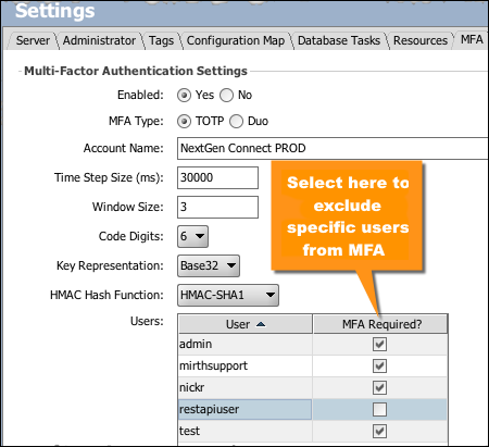 MFA Required column for users in Multi-Factor Authentication Settings section