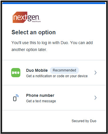 Duo Authentication window displaying a selection of authentication methods