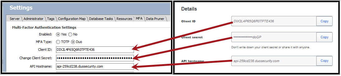Copying Values from the Duo Admin Panel