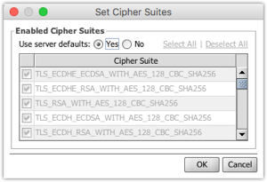 Set Cipher Suites window