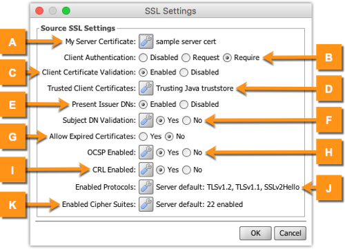 Items on the SSL Settings Window