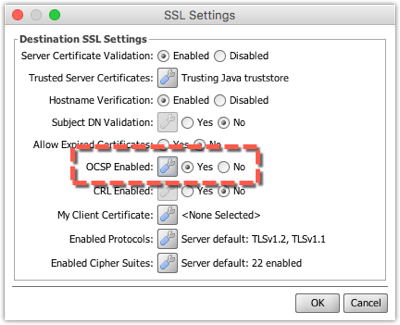 OCSP Enabled option on the SSL Settings window