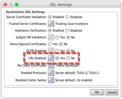 CRL Enabled option on the SSL Settings window