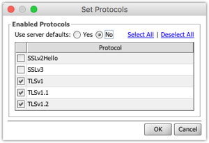 Use Server Defaults option on Set Protocols window