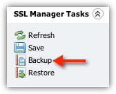 Selecting Backup from the SSL Manager Tasks