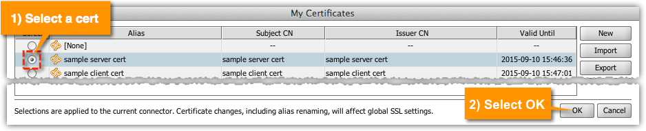 Selecting a Certificate on the My Certificate Window
