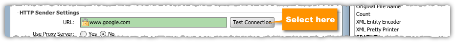 Selecting the Test Connection button in the HTTP Sender Settings section