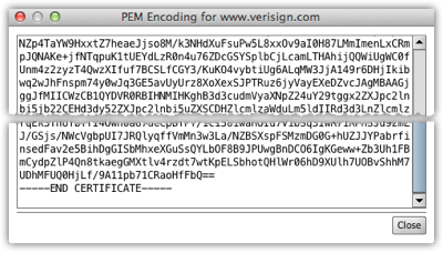 PEM Encoding window for a certificate