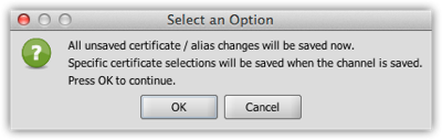 Confirmation message for saving a configuration