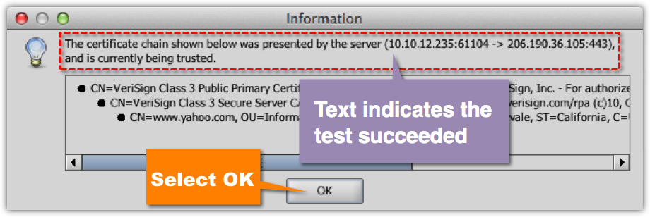 Result from a successful connection test