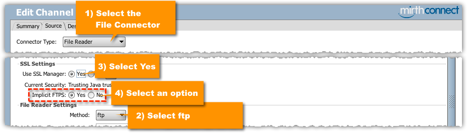 Settings for File Transfer Protocol with SSL