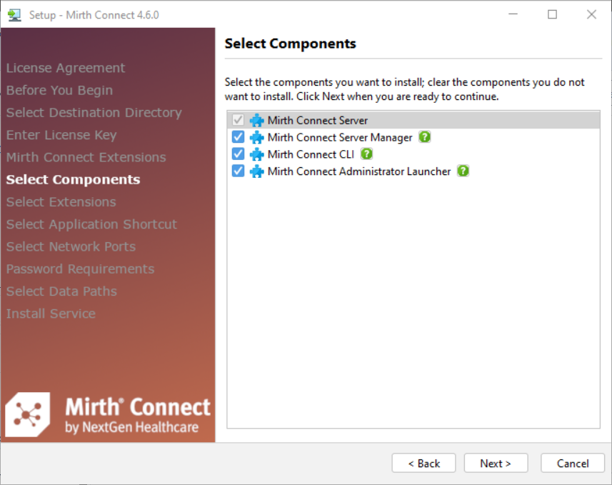 An image of the Select Components window of the Setup Wizard.