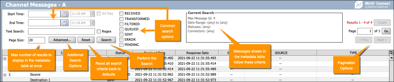 Image of the Message Browser where you can search messages