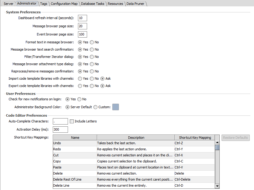 image of the Administrator Settings tab