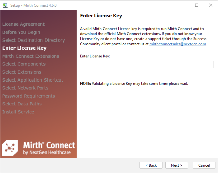 An image of the Enter License Key screen of the Setup Wizard.