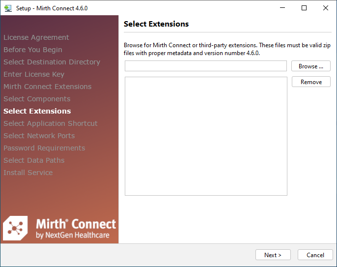 An image of the Select Extensions screen of the Setup Wizard.