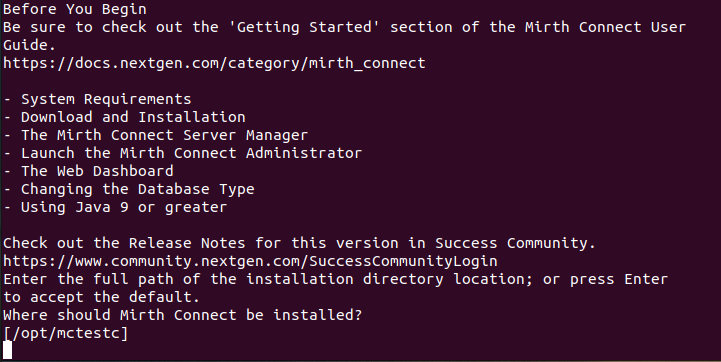 Image of the command line installer release notes screen.