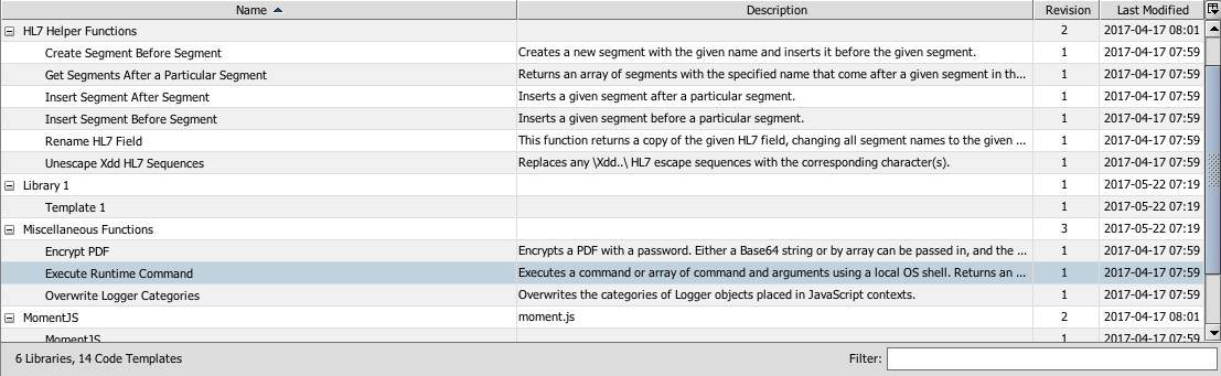 Image of the Code Templates library table