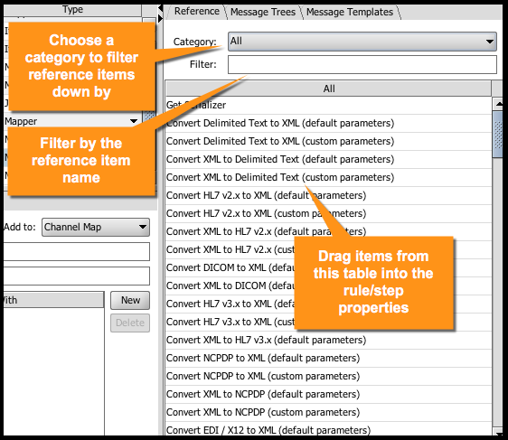 An image of the reference list on the Reference tab.