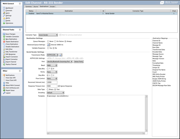 Image of the serial connector configuration settings.