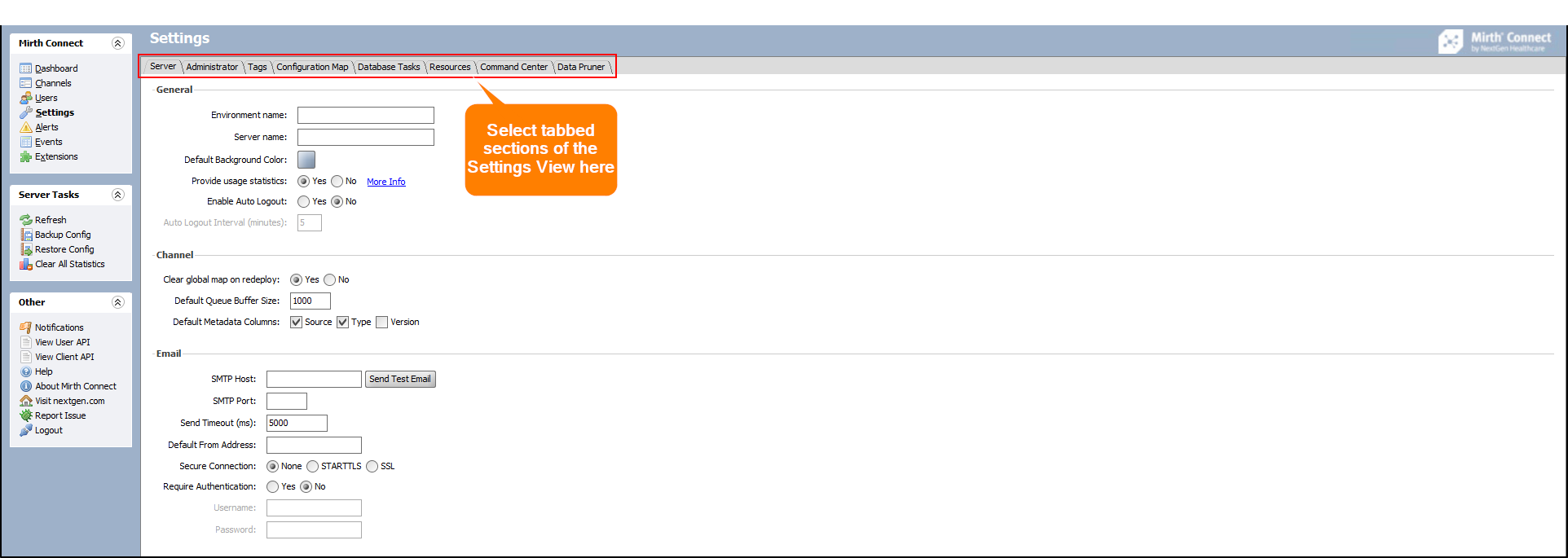 Image of the Settings view.