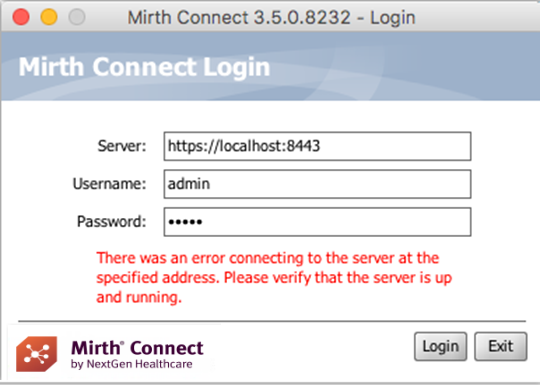 Login window with error displayed.