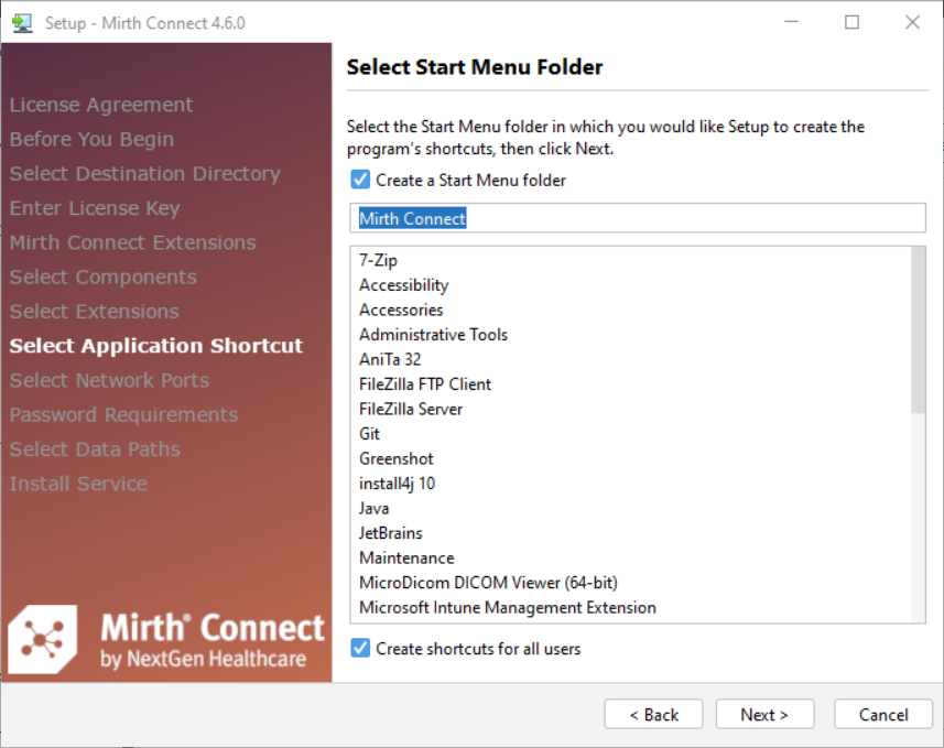 An image of the Select Start Menu Folder window of the Setup Wizard.