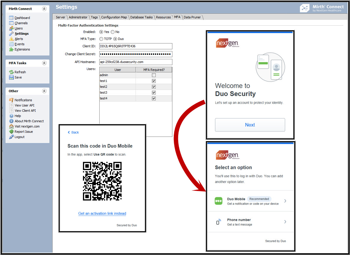 Image of the Multi-Factor Authentication Settings window.
