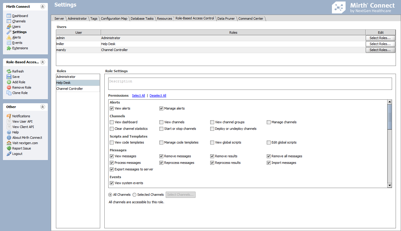 Image of the user role settings window.