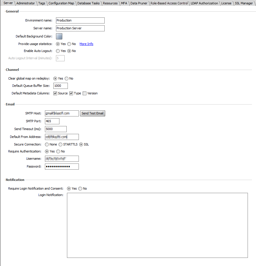 Image of the Server Settings tab.
