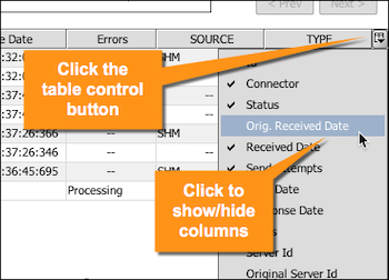An image showing how to show or hide columns using the table control button.