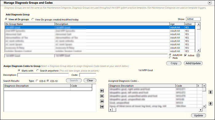 Manage Diagnosis Groups and Codes