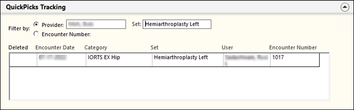 QuickPicks Tracking Filter by Provider