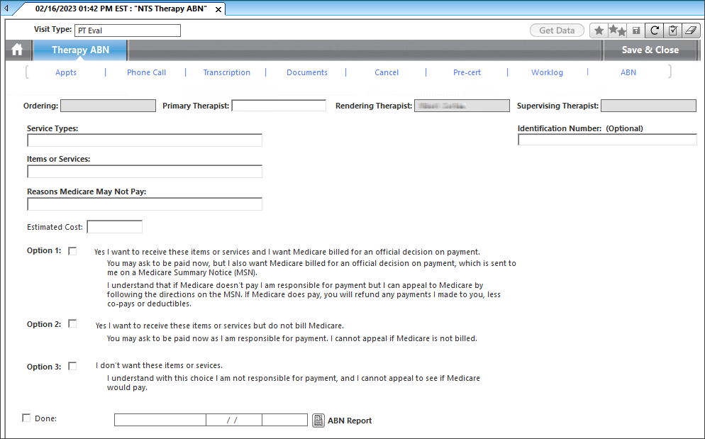 NTS Therapy ABN template