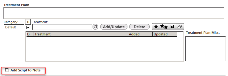 Add Script to Note checkbox below the Treatment plan grids