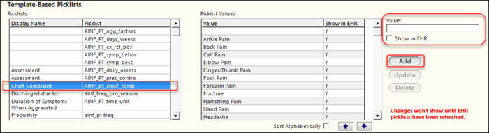 Grids in the Template-Based Picklists section