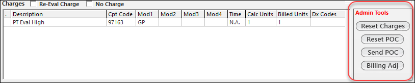 Admin Tools buttons on the Fee Sheet