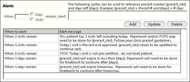 Alerts section