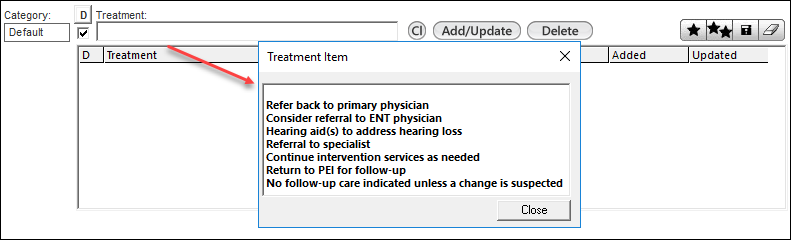 Treatment Item picklist