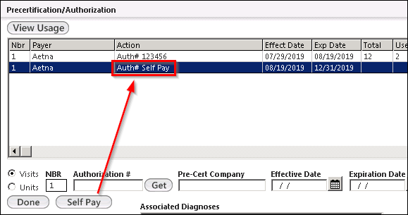 Self Pay in the Precertification/Authorization grid