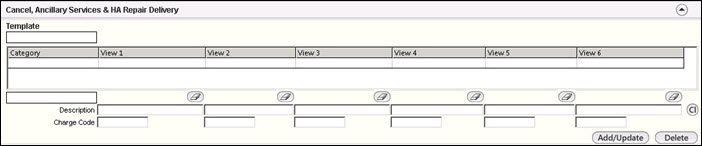 Cancel, Ancillary Services & HA Repair Delivery panel